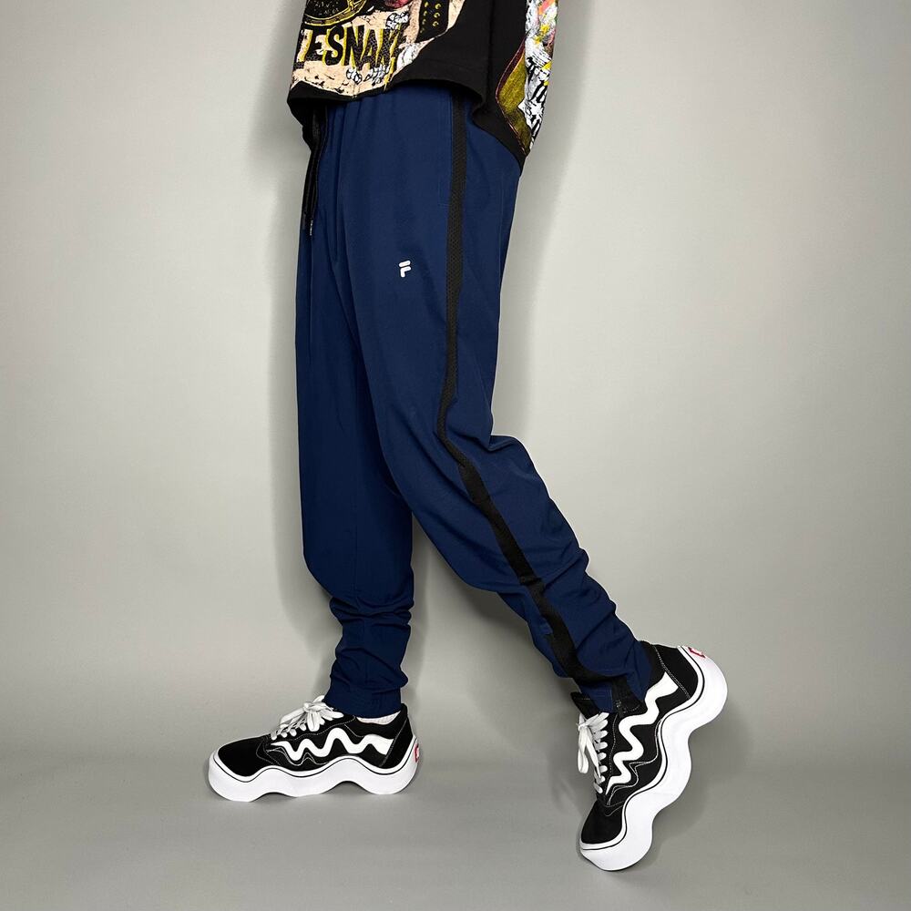 Vintage Y2K Fila Joggers Mens M Navy Blue Polyester Sweatpants White Logo